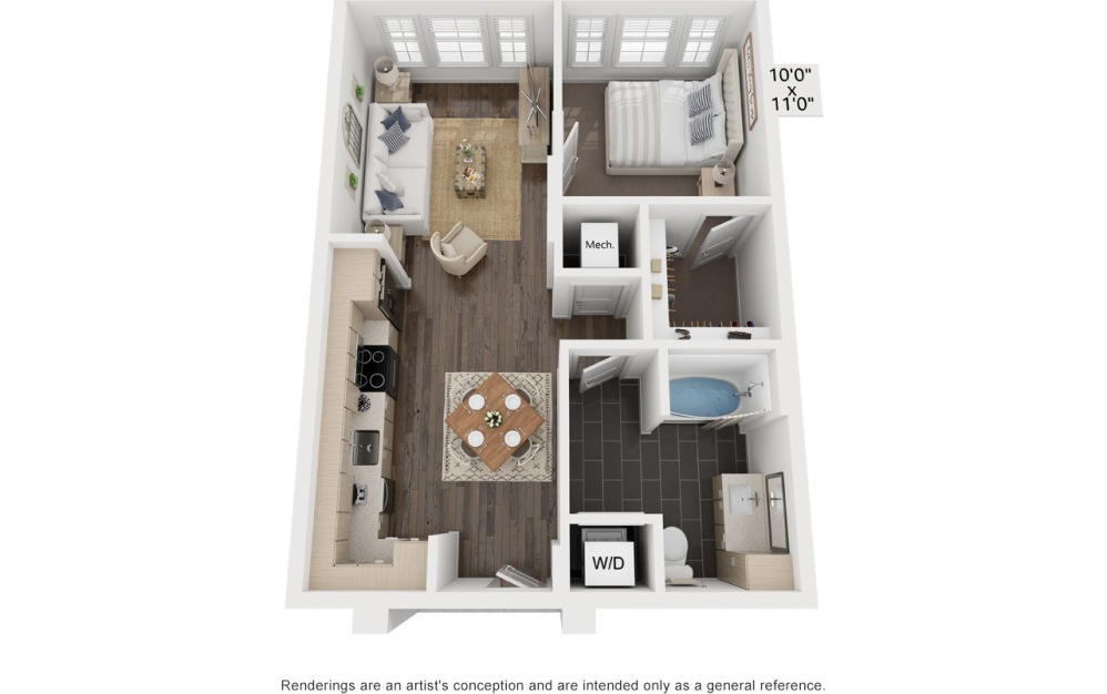 McGinley's Coco | S2 - Studio floorplan layout with 1 bathroom and 678 square feet (3D)