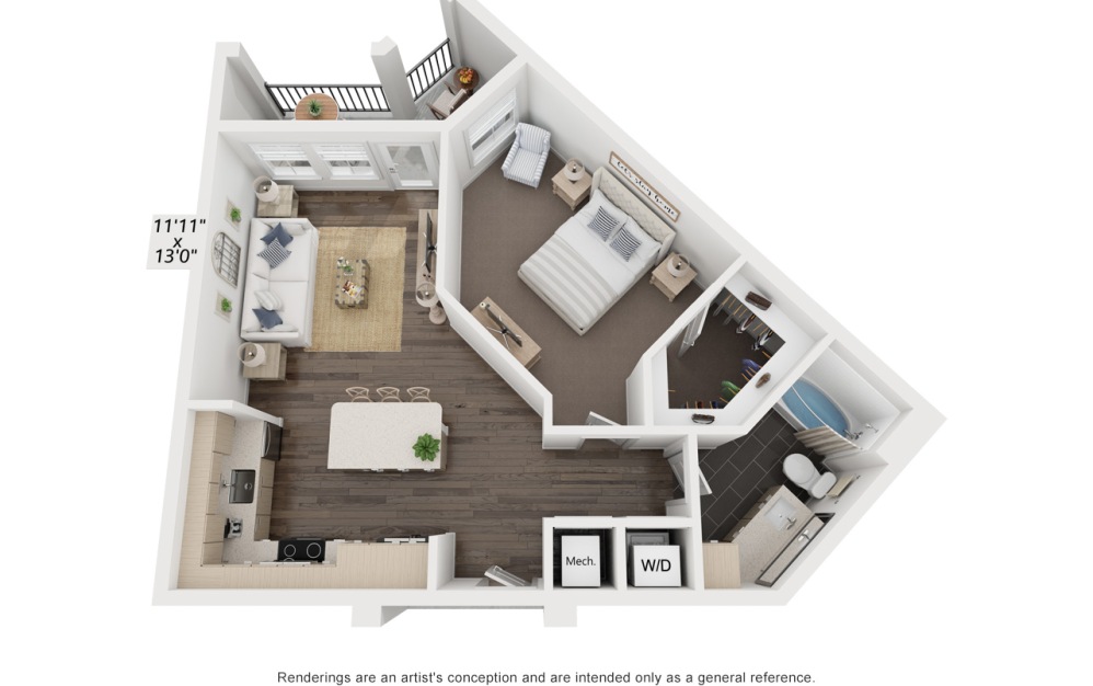 Warhol's Edie | A2 - 1 bedroom floorplan layout with 1 bathroom and 788 square feet (3D)