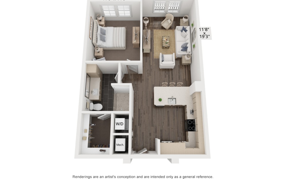 Dali's Gala | A1 - 1 bedroom floorplan layout with 1 bathroom and 824 square feet (3D)