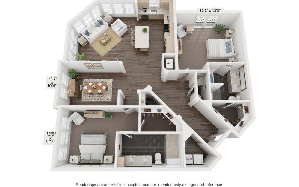 St. Laurent's Pierre | B3 - 2 bedroom floorplan layout with 2.5 bathrooms and 1710 square feet (3D)