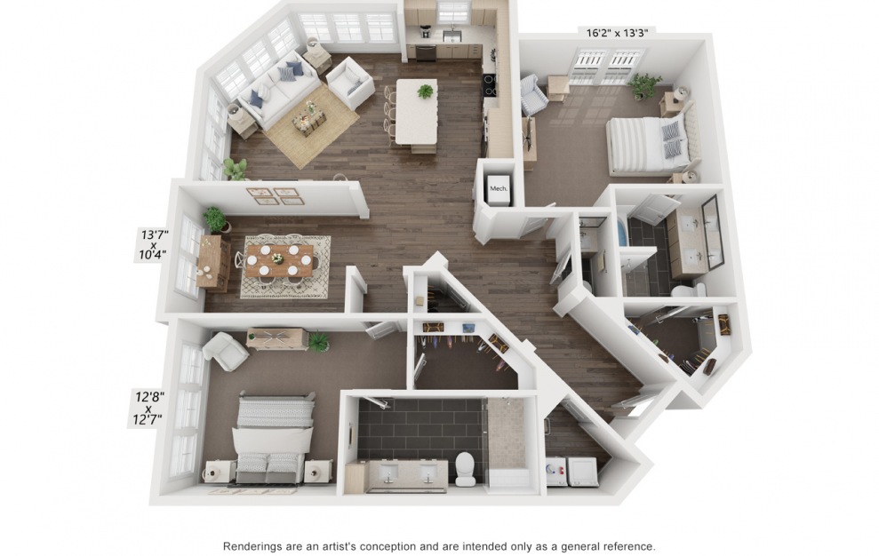 Picasso's Dora - 3 bedroom floorplan layout with 2 baths and 1710 square feet. (3D) Picasso's Dora - 3 bedroom floorplan layout with 2 baths and 1710 square feet. (3D)